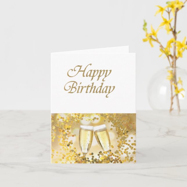 Tarjeta Diseño de Purpurina de oro feliz cumpleaños (flor amarilla)