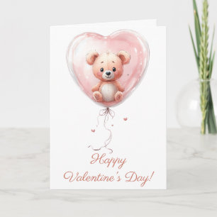 Tarjeta Diseño de San Valentín de Teddy en globo con coraz