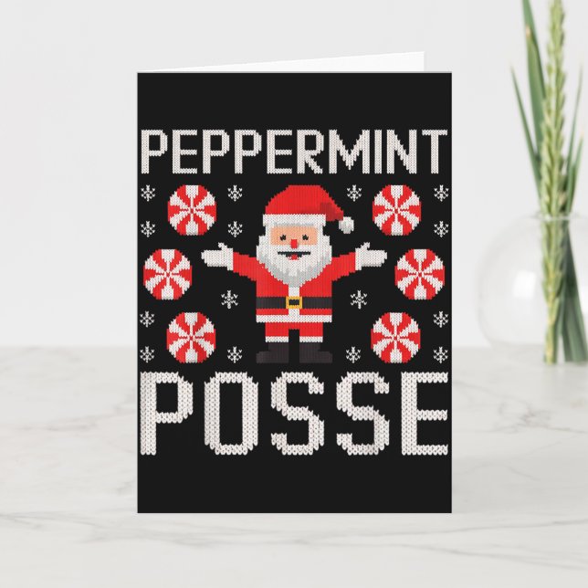 Tarjeta Diseño de suéter feo de Posse de menta Santa diver (Anverso)