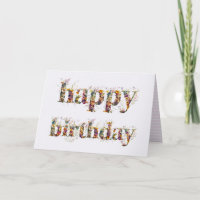 diseño de texto de Feliz Cumpleaños con flores sec