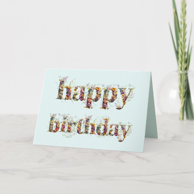Tarjeta diseño de texto de Feliz Cumpleaños con flores sec (Anverso)
