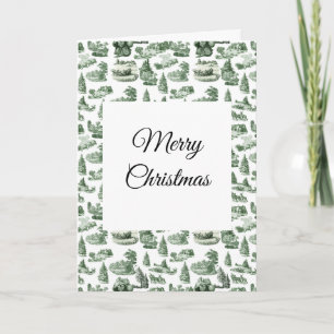 Tarjeta Diseño de Toile Verde con Tema de Pueblo Navideño