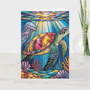 Tarjeta Diseño de tortuga marina de vidrio tintado vibrant