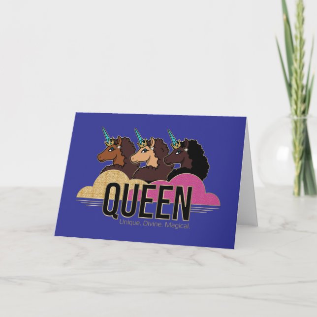 Tarjeta Diseño de trío de reina Afro Unicornio (Anverso)