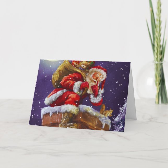 Tarjeta Diseño de vacaciones en Santa Claus en la azotea (Anverso)