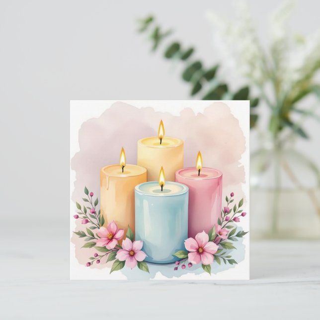 Tarjeta Diseño de vela de acuarela (Anverso de pie)