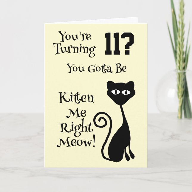 Tarjeta Diseño del gato 11º cumpleaños personalizado (Anverso)