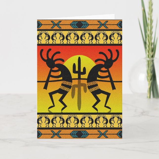 Tarjeta Diseño del sudoeste que baila Kokopelli (Anverso)