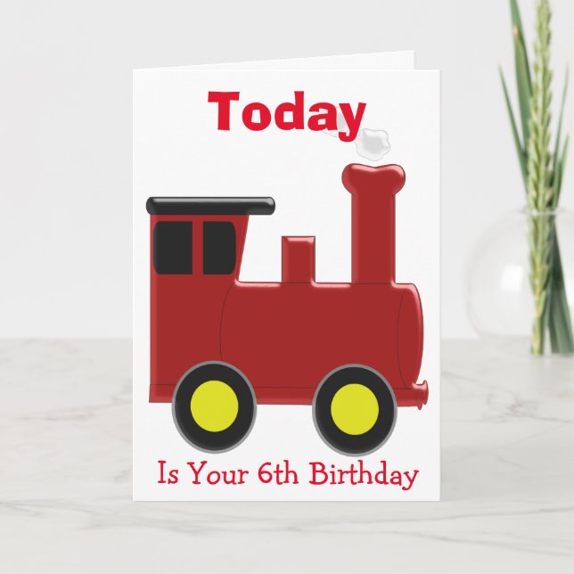 Tarjeta Diseño del Tren Rojo Personalizado 6º Cumpleaños (Anverso)