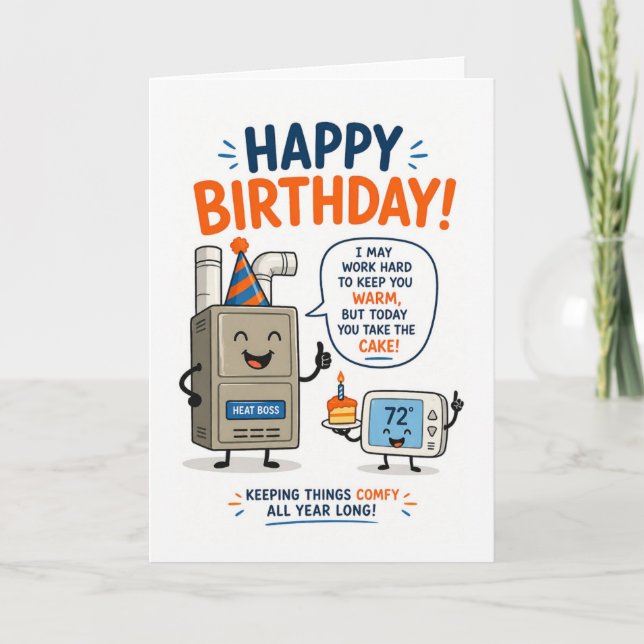 Tarjeta Diseño divertido de cumpleaños de HVAC con deseos  (Anverso)