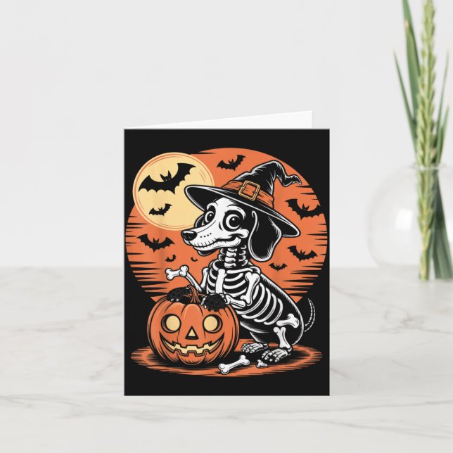 Tarjeta Diseño divertido de esqueleto de perro de Hallowee (Anverso)