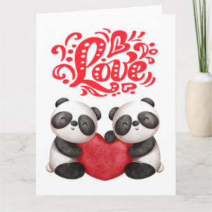 Tarjeta diseño divertido de pandas artisticos con corazón 