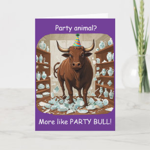 Tarjeta Diseño divertido de toro para fiesta de cumpleaños