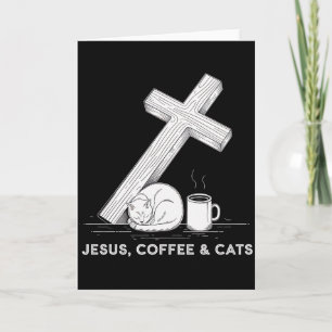 Tarjeta Diseño Divertido y Lindo de Gatos y Café de Jesús