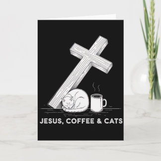 Tarjeta Diseño Divertido y Lindo de Gatos y Café de Jesús 