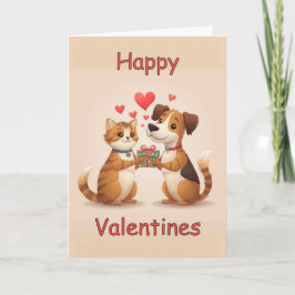Tarjeta Diseño Feliz Día de San Valentín Gato y Perro