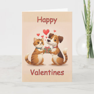 Tarjeta Diseño Feliz Día de San Valentín Gato y Perro