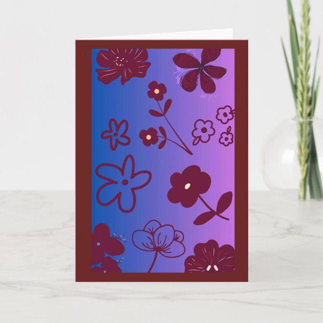 Tarjeta Diseño floral azul púrpura y burgundy (Anverso)