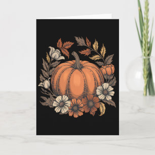 Tarjeta Diseño Floral de Calabaza Vintage Cosecha de Otoño