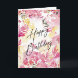 Tarjeta Diseño floral de color acuático rosa Rubor Happy B<br><div class="desc">Pink Rubor feliz cumpleaños Watercolor Floral Design</div>