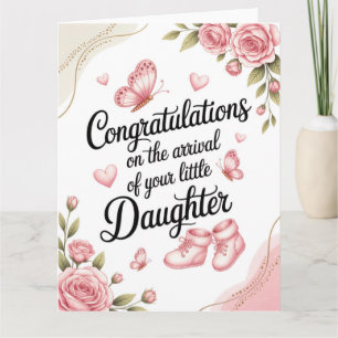 Tarjeta Diseño Floral de Felicitación por Nueva Bebé Niña