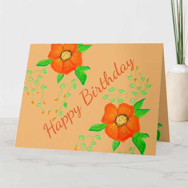 Tarjeta Diseño floral Naranja brillante (Anverso)