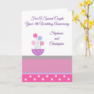 Tarjeta Diseño floral Personalizado Cuarto Aniversario Bod