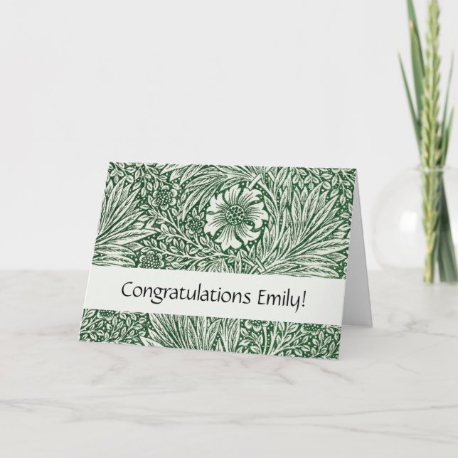 Tarjeta diseño floral verde caléndula de william morris (Anverso)