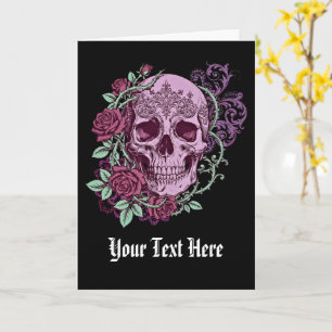 Tarjeta Diseño goth de cráneo de lavanda con rosas