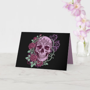 Tarjeta Diseño goth de cráneo de lavanda con rosas