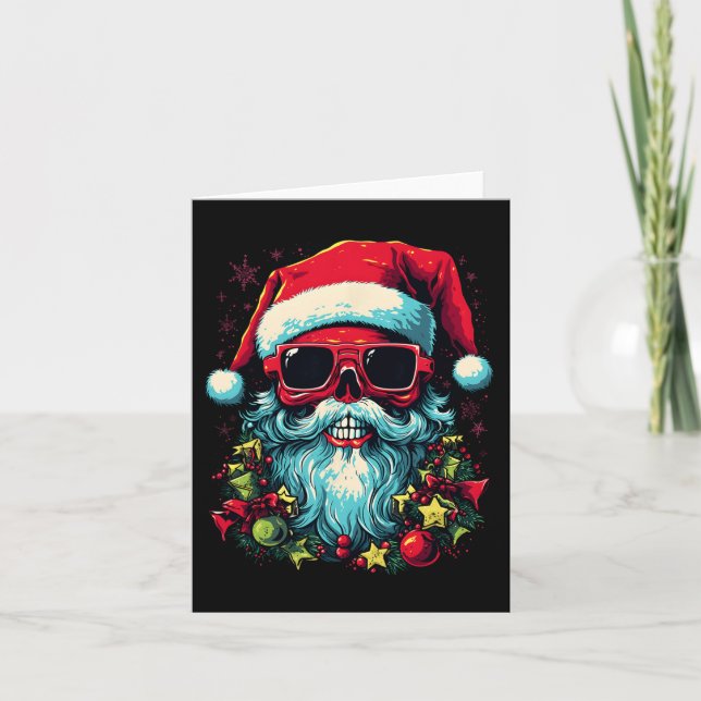 Tarjeta Diseño gráfico de cráneo de Navidades de borde fes (Anverso)