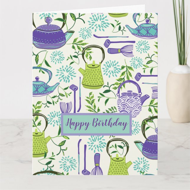 Tarjeta Diseño japonés de tetera verde (Anverso)
