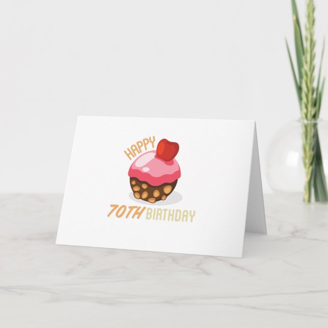 Tarjeta Diseño lindo de 70 cumpleaños con pastel de chocol (Anverso)