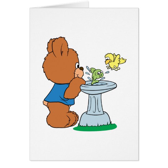 Tarjeta Diseño lindo del baño del oso y del pájaro
