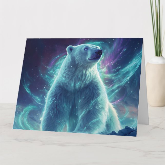 Tarjeta Diseño majestuoso de oso polar con luces boreales (Anverso)