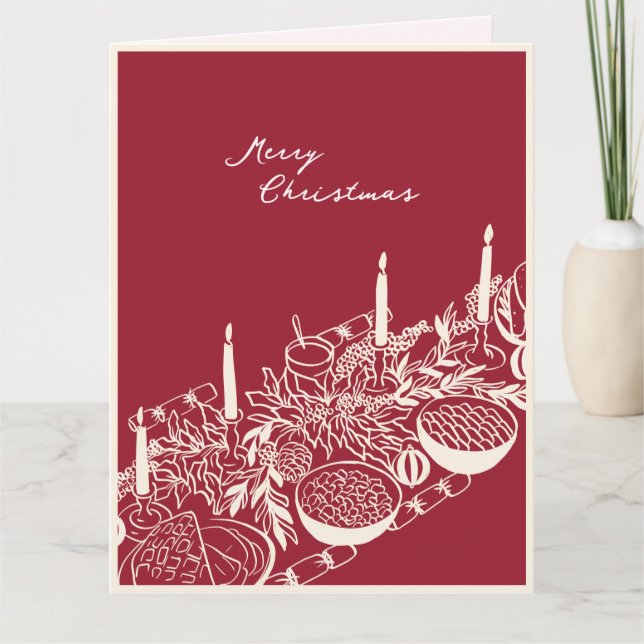 Tarjeta Diseño Mínimo de Mesa Feliz Navidad Personalizada  (Anverso)