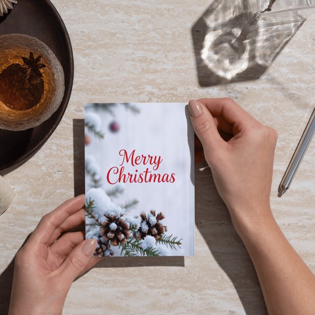 Tarjeta Diseño navideño de cereza de pino escarchado (Subido por el creador)