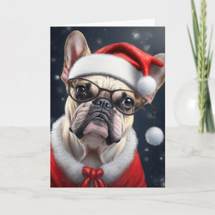 Tarjeta Diseño Navideño de Santa con adorable Bulldog Fran