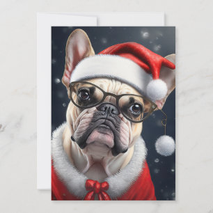 Tarjeta Diseño Navideño de Santa con adorable Bulldog Fran