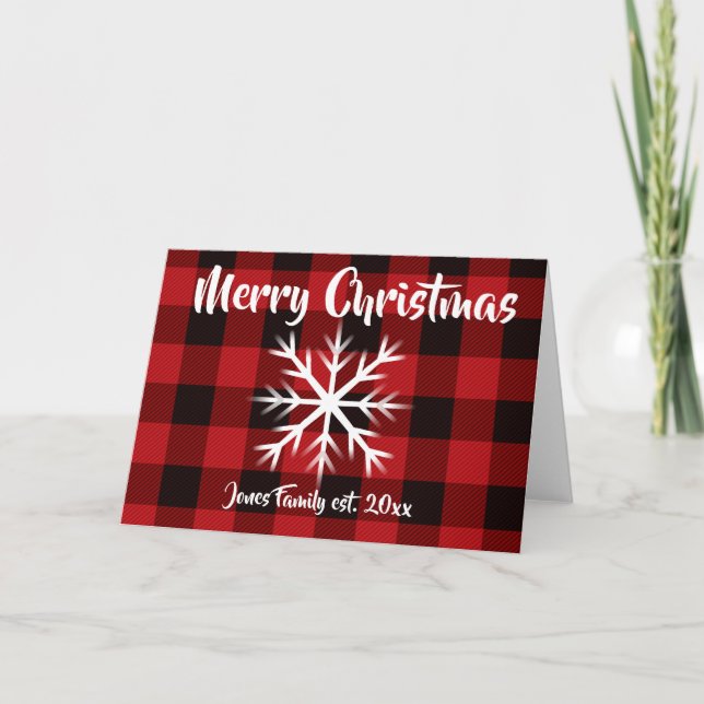 Tarjeta Diseño navideño de vacaciones rústico a cuadros ro (Anverso)