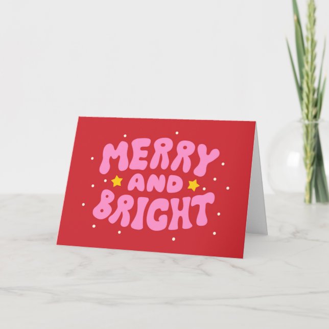 Tarjeta Diseño Navideño Retro Alegre y Brillante (Anverso)