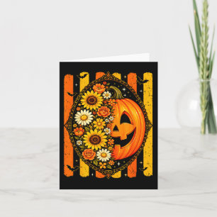 Tarjeta Diseño otoñal floral de calabaza elegante a rayas