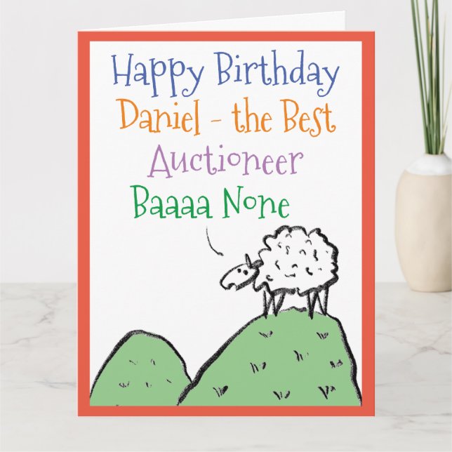 Tarjeta Diseño ovino Feliz cumpleaños a subastador (Anverso)