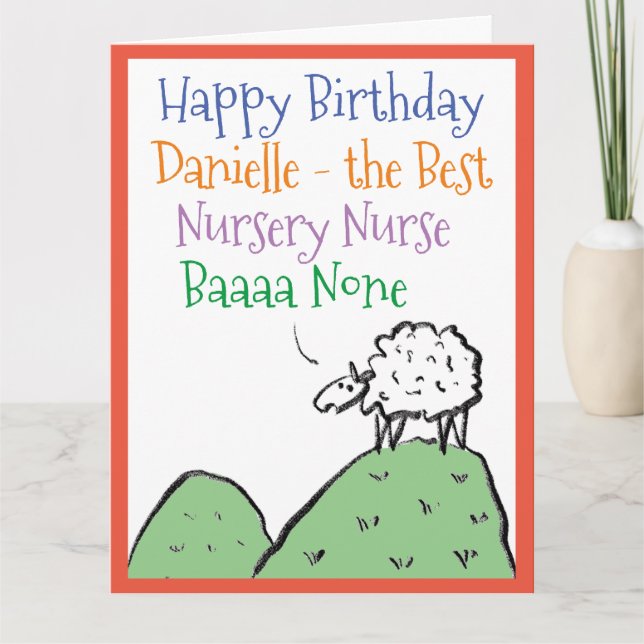 Tarjeta Diseño ovino Feliz Nursery Nursery Enfermera de Cu (Anverso)