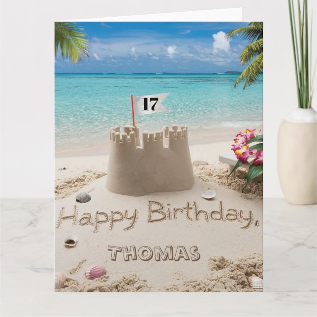 Tarjeta Diseño personalizado de cumpleaños en la playa (Anverso)
