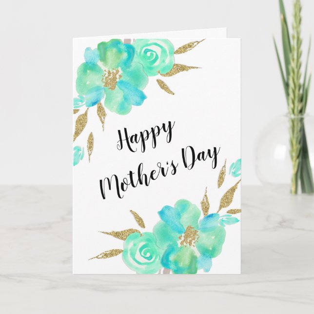 Tarjeta Diseño personalizado de floral azul azul Verde azu (Anverso)