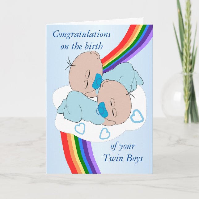 Tarjeta Diseño Rainbow Boys gemelos personalizados (Anverso)