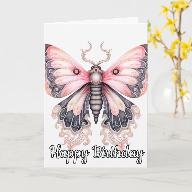 Tarjeta Diseño retro artístico de mariposa | Cumpleaños (flor amarilla)