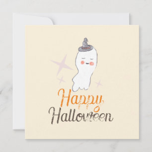 Tarjeta Diseño Retro de Halloween con Garabato de Fantasma