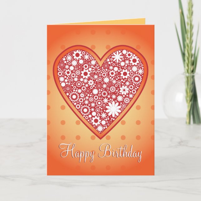 Tarjeta Diseño romántico del corazón "Feliz cumpleaños" (Anverso)